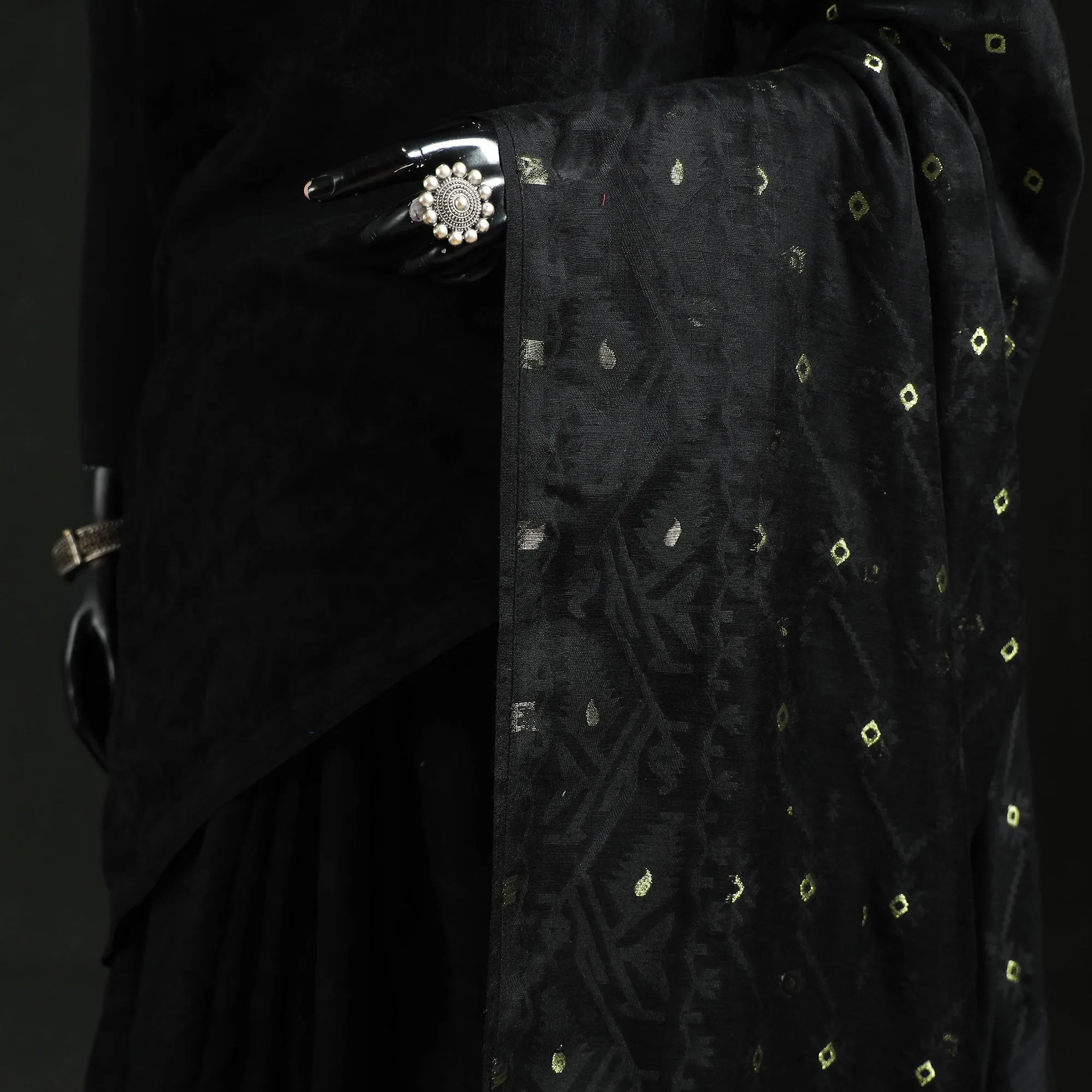 Black - Silk Cotton Dhakai Jamdani Saree 19 sold by Itokri product image thumbnail 3