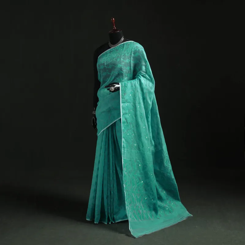 Green - Silk Cotton Dhakai Jamdani Saree 18 made by Itokri