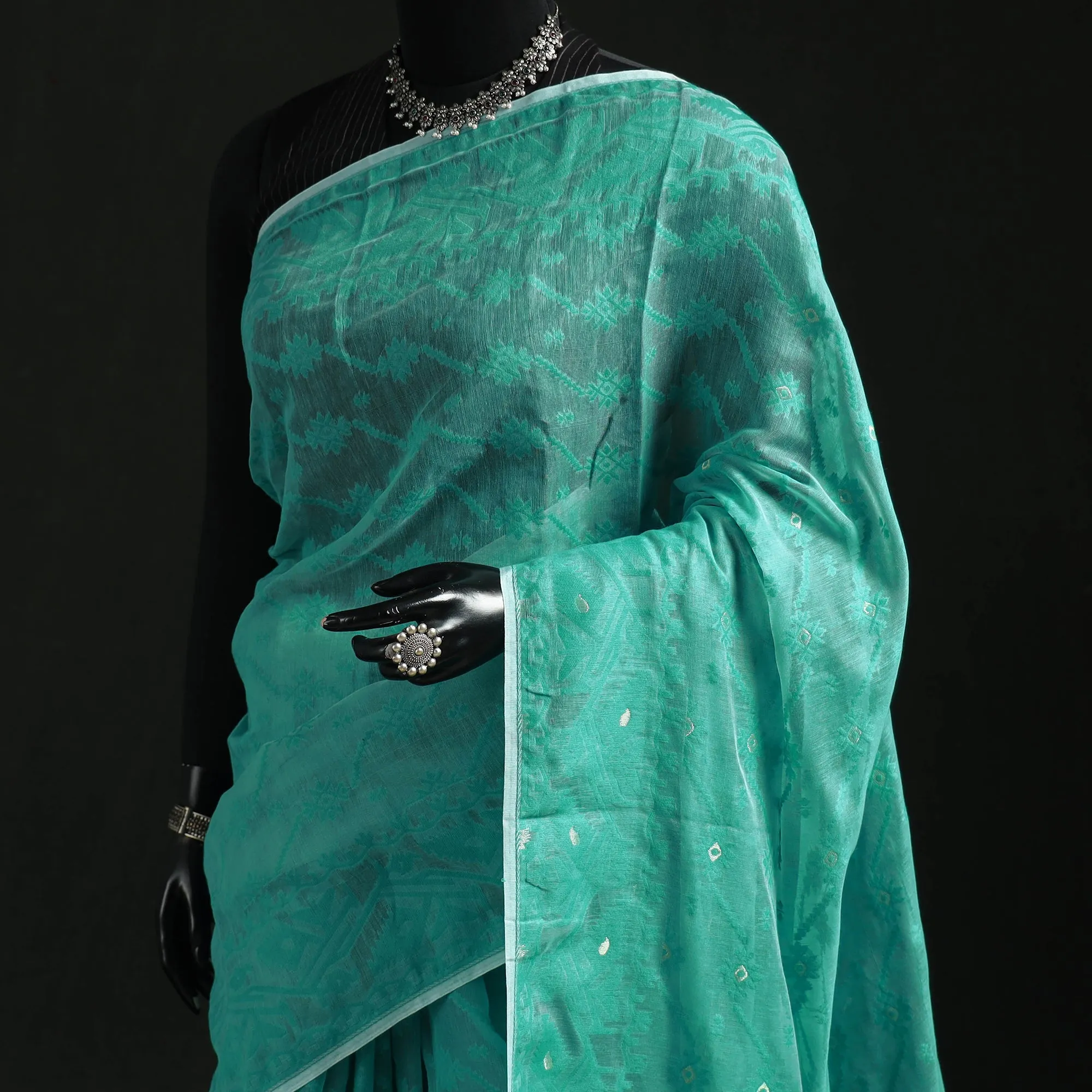 Green - Silk Cotton Dhakai Jamdani Saree 18 sold by Itokri product image thumbnail 2