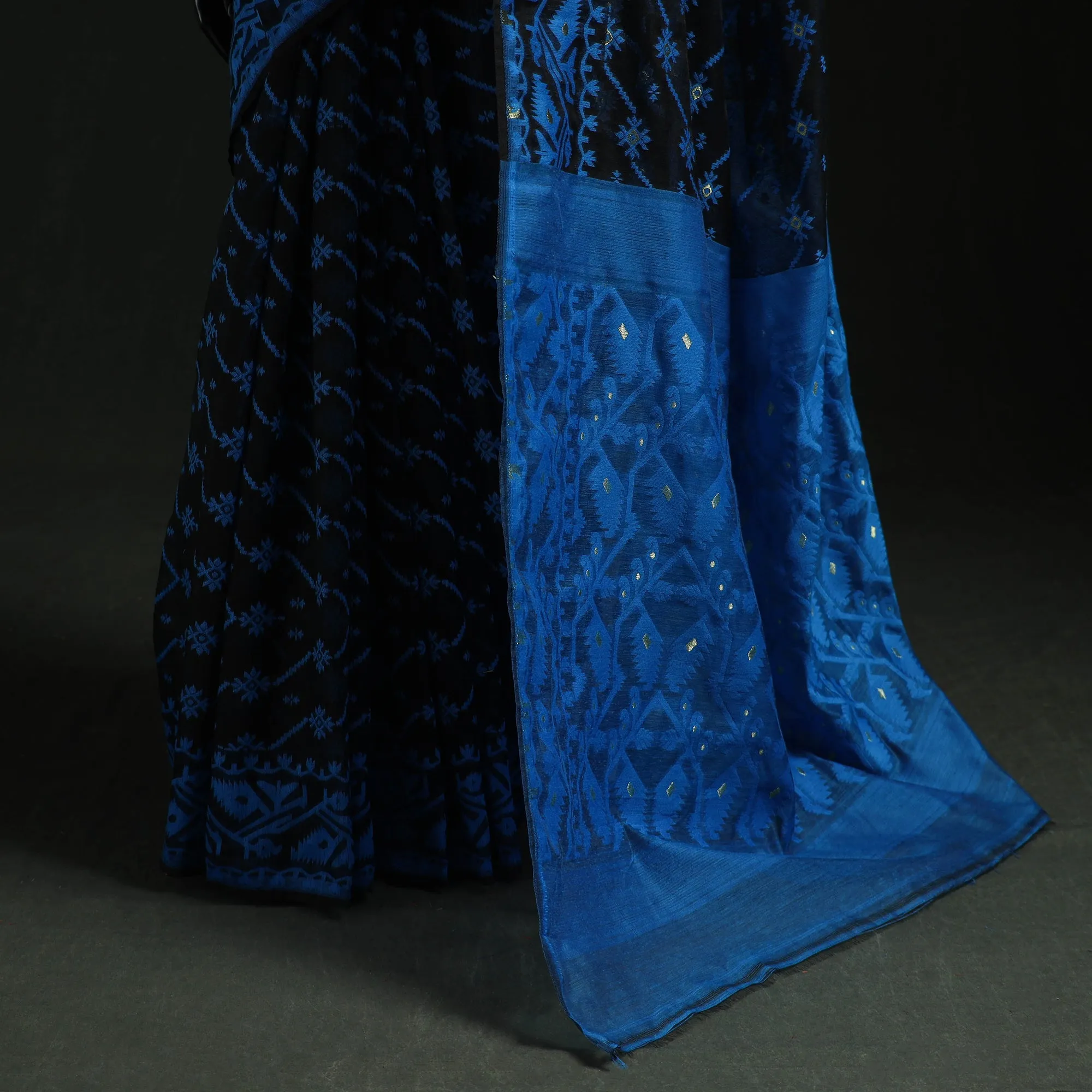 Blue - Silk Cotton Dhakai Jamdani Saree 17 sold by Itokri product image thumbnail 4