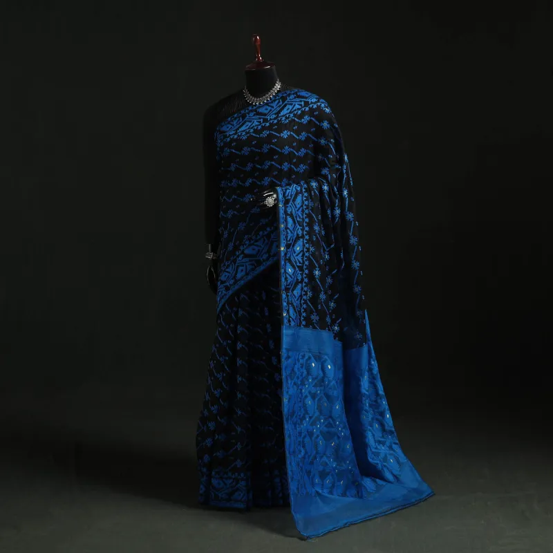 Blue - Silk Cotton Dhakai Jamdani Saree  17 made by Itokri