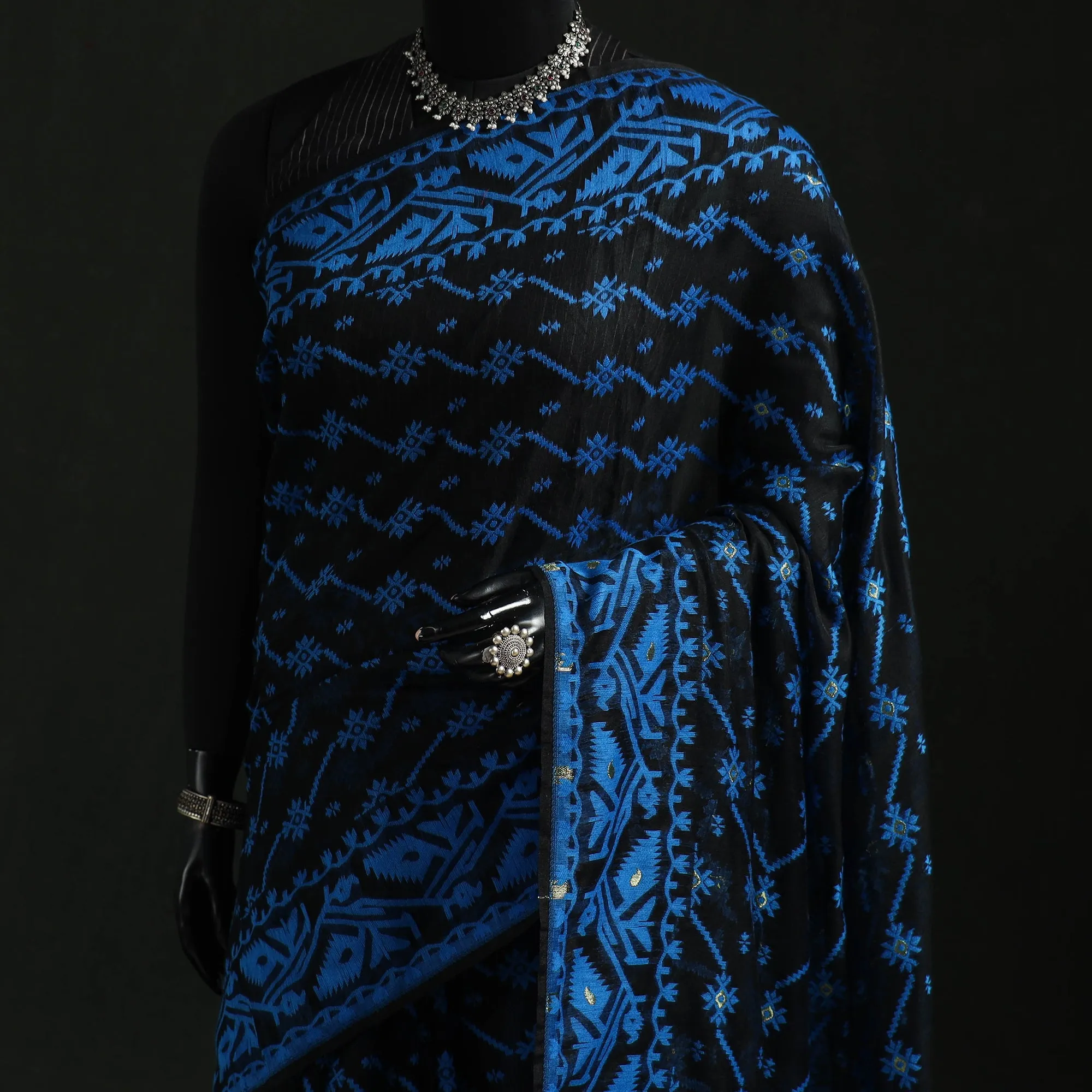 Blue - Silk Cotton Dhakai Jamdani Saree 17 sold by Itokri product image thumbnail 2