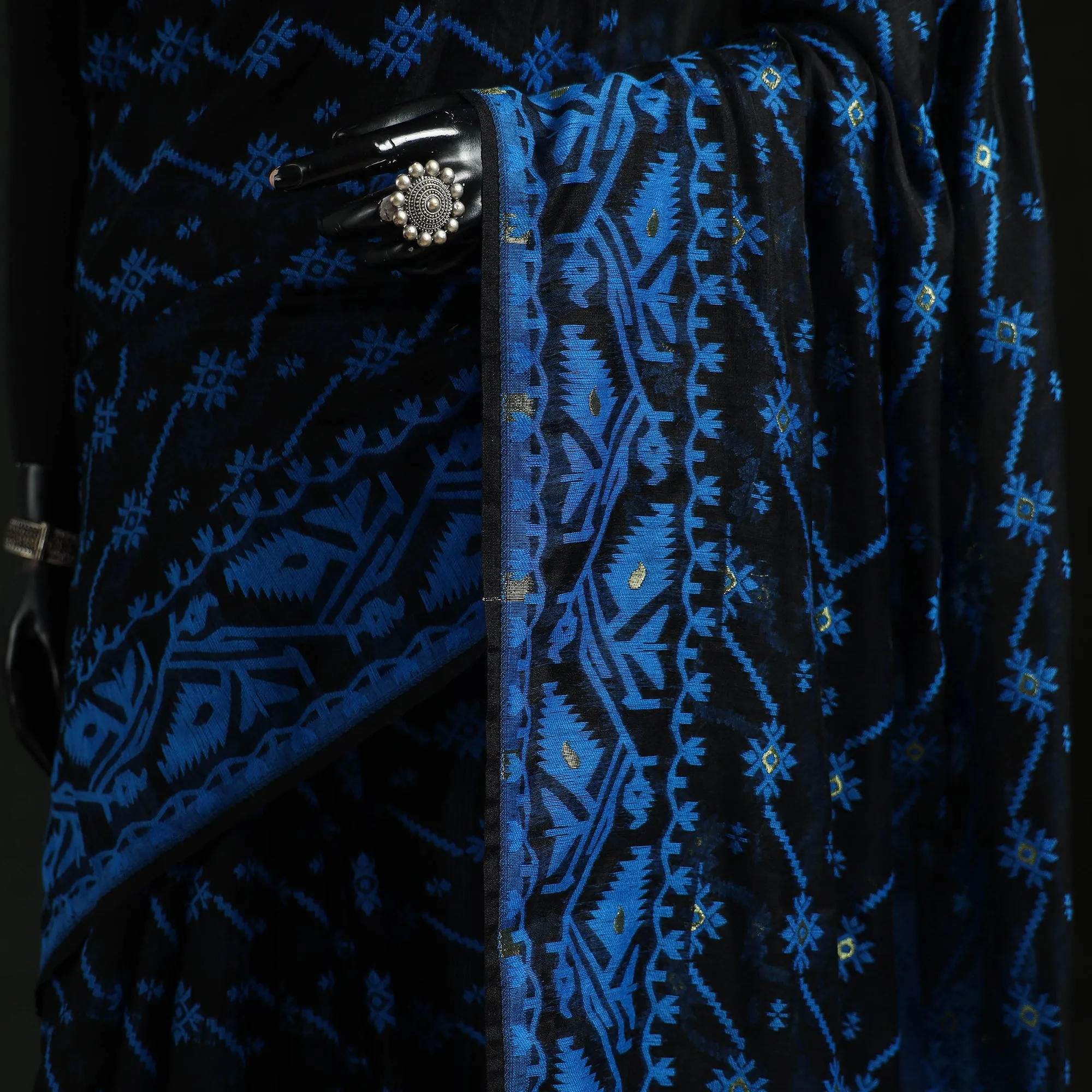 Blue - Silk Cotton Dhakai Jamdani Saree 17 sold by Itokri product image thumbnail 3