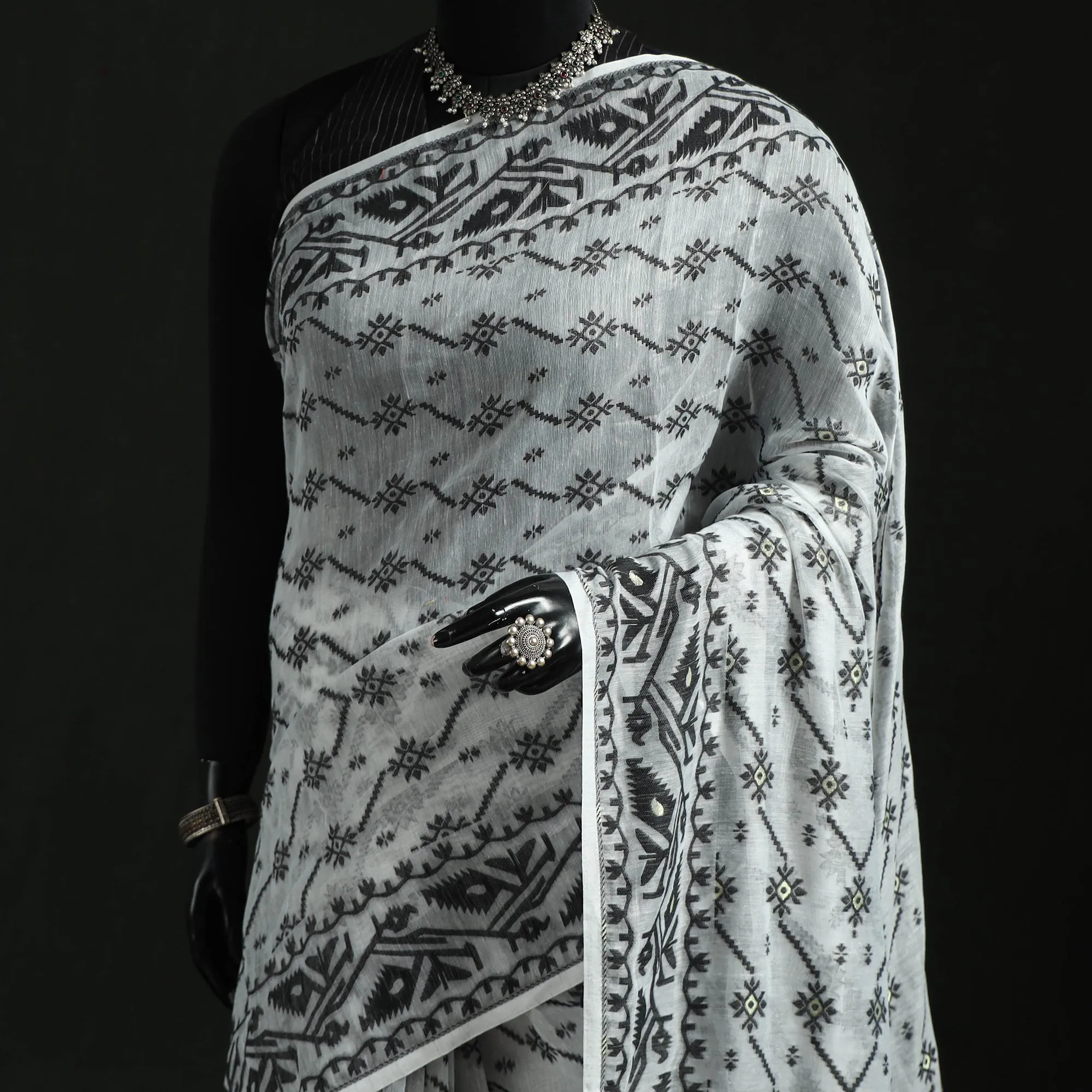 White - Silk Cotton Dhakai Jamdani Saree 16 sold by Itokri product image thumbnail 2