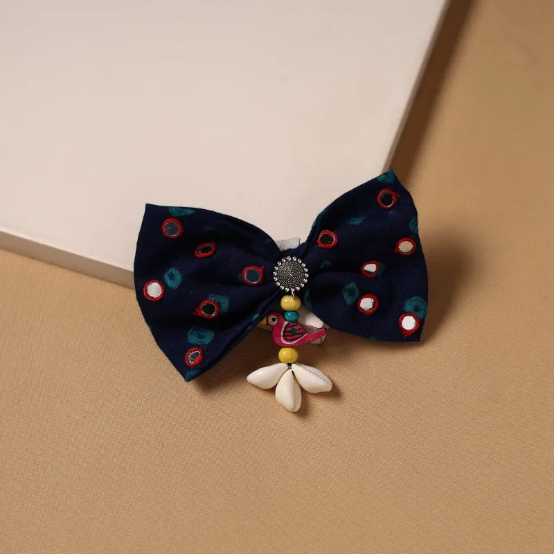 Blue - Mirror Shell Work Women's Bow Hair Clip 42 made by Itokri