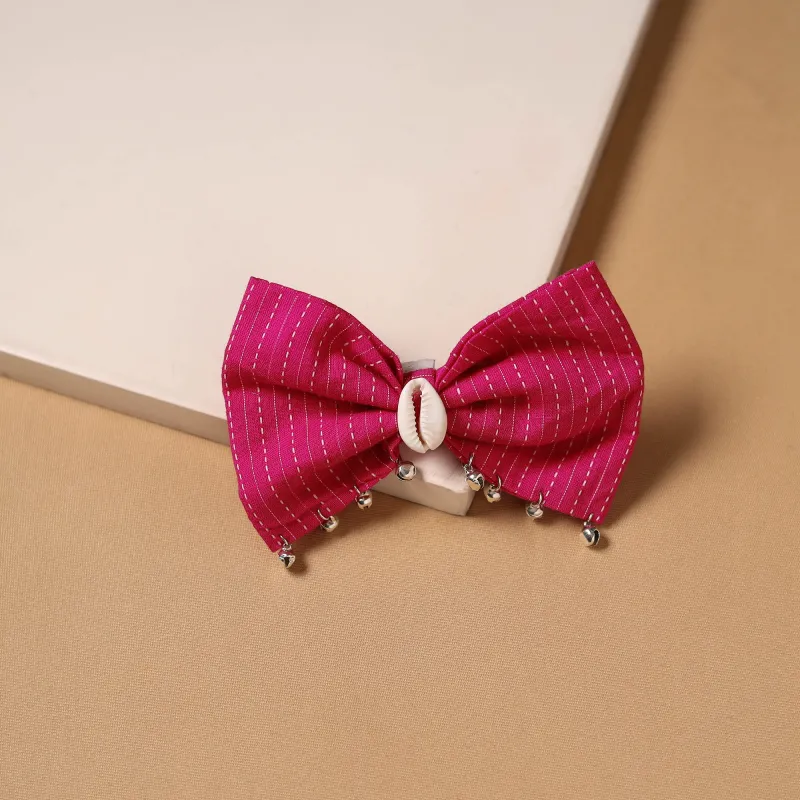 Pink - Shell Ghungroo Work Women's Bow Hair Clip 48 made by Itokri