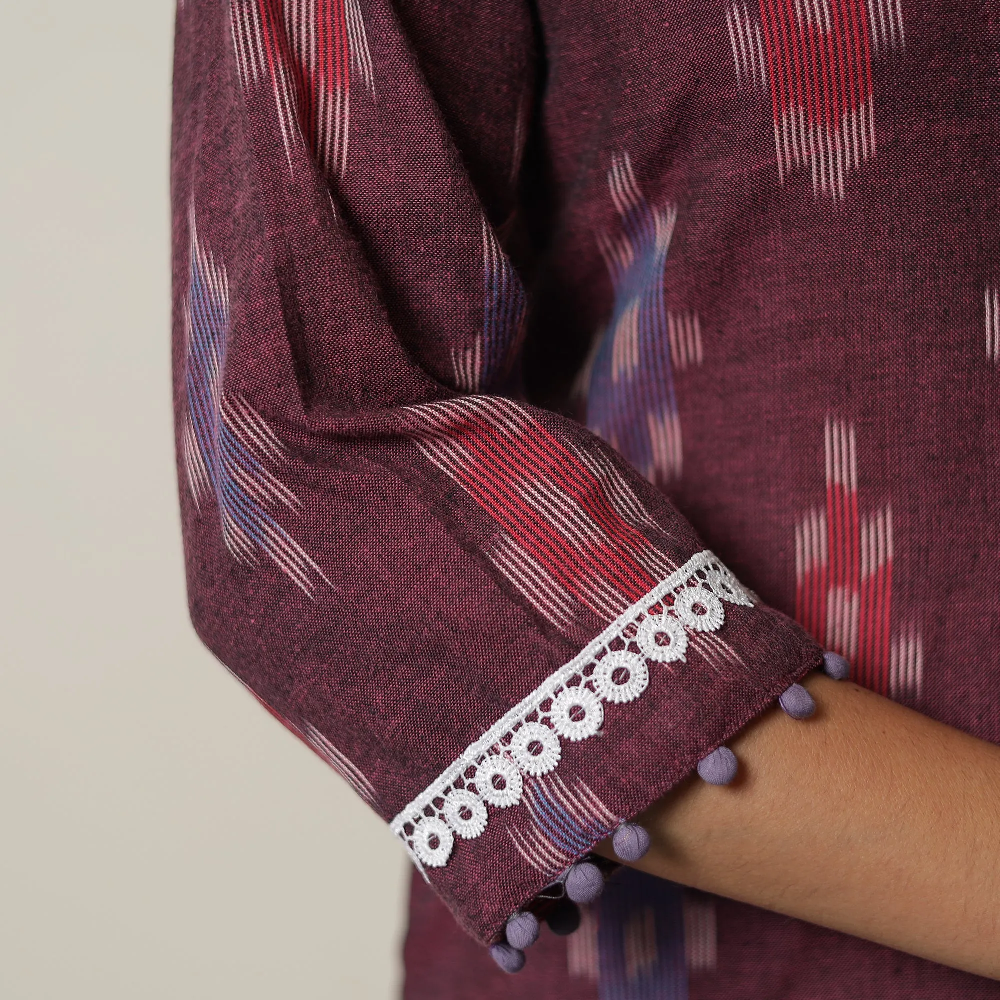 Purple - Pochampally Ikat Weave Cotton Straight Kurta 14 sold by Itokri product image thumbnail 5