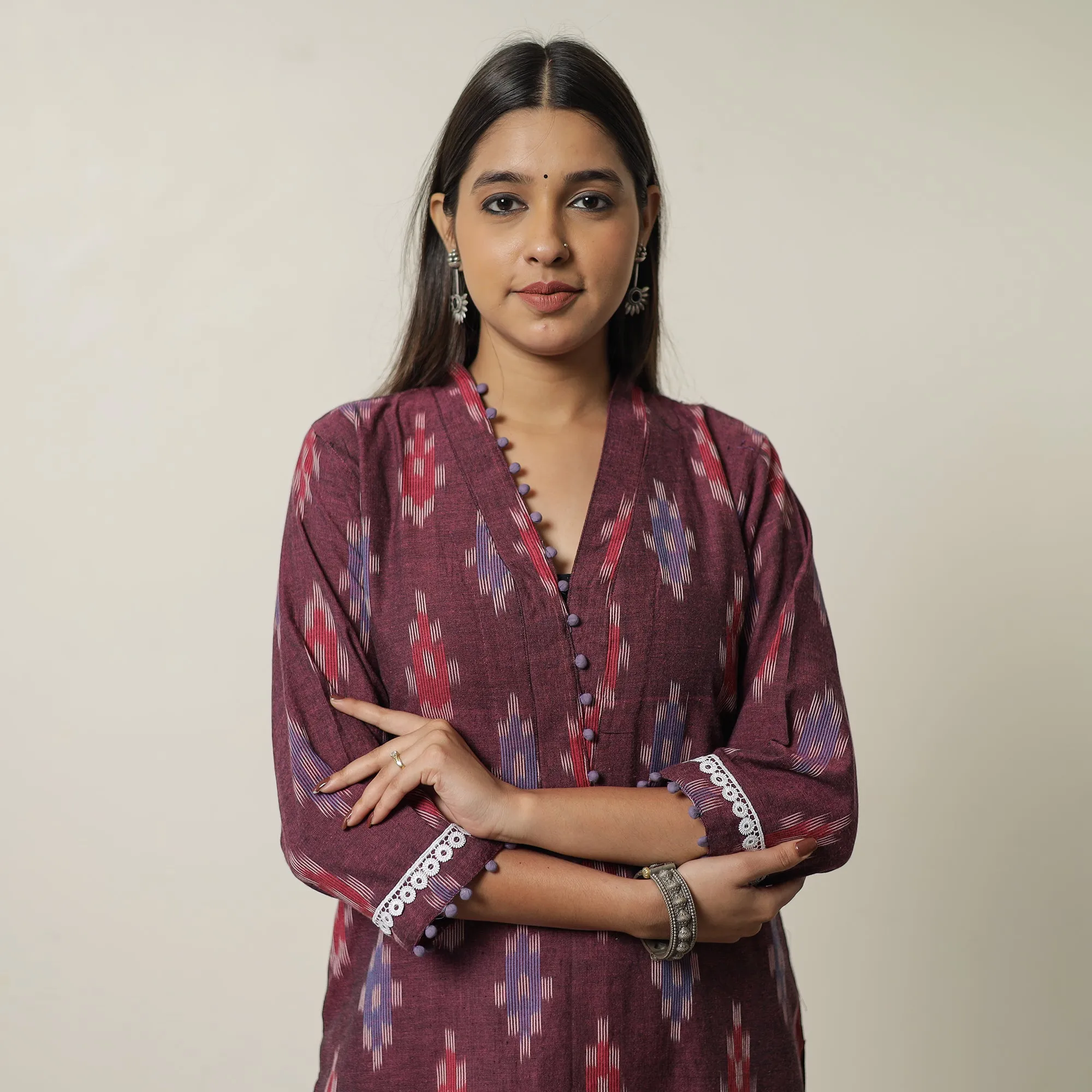 Purple - Pochampally Ikat Weave Cotton Straight Kurta 14 sold by Itokri product image thumbnail 3