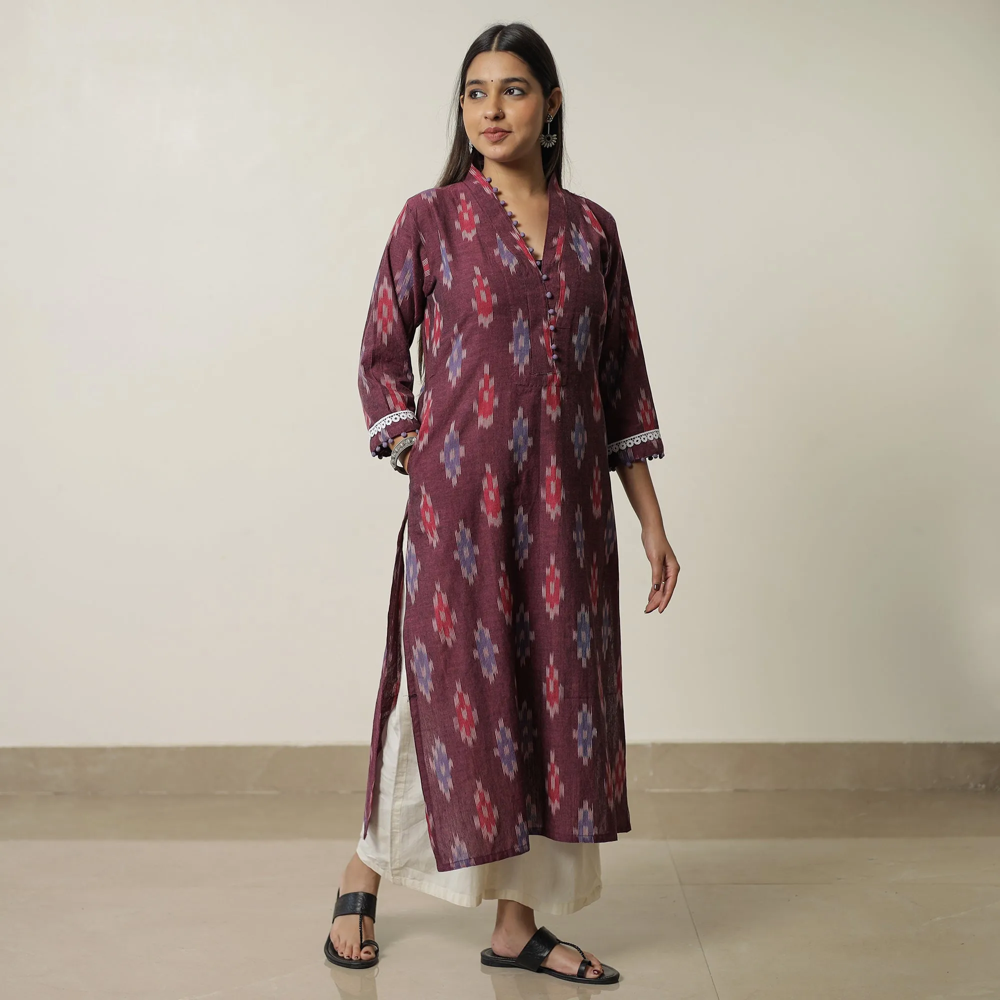 Purple - Pochampally Ikat Weave Cotton Straight Kurta 14 sold by Itokri product image thumbnail 2