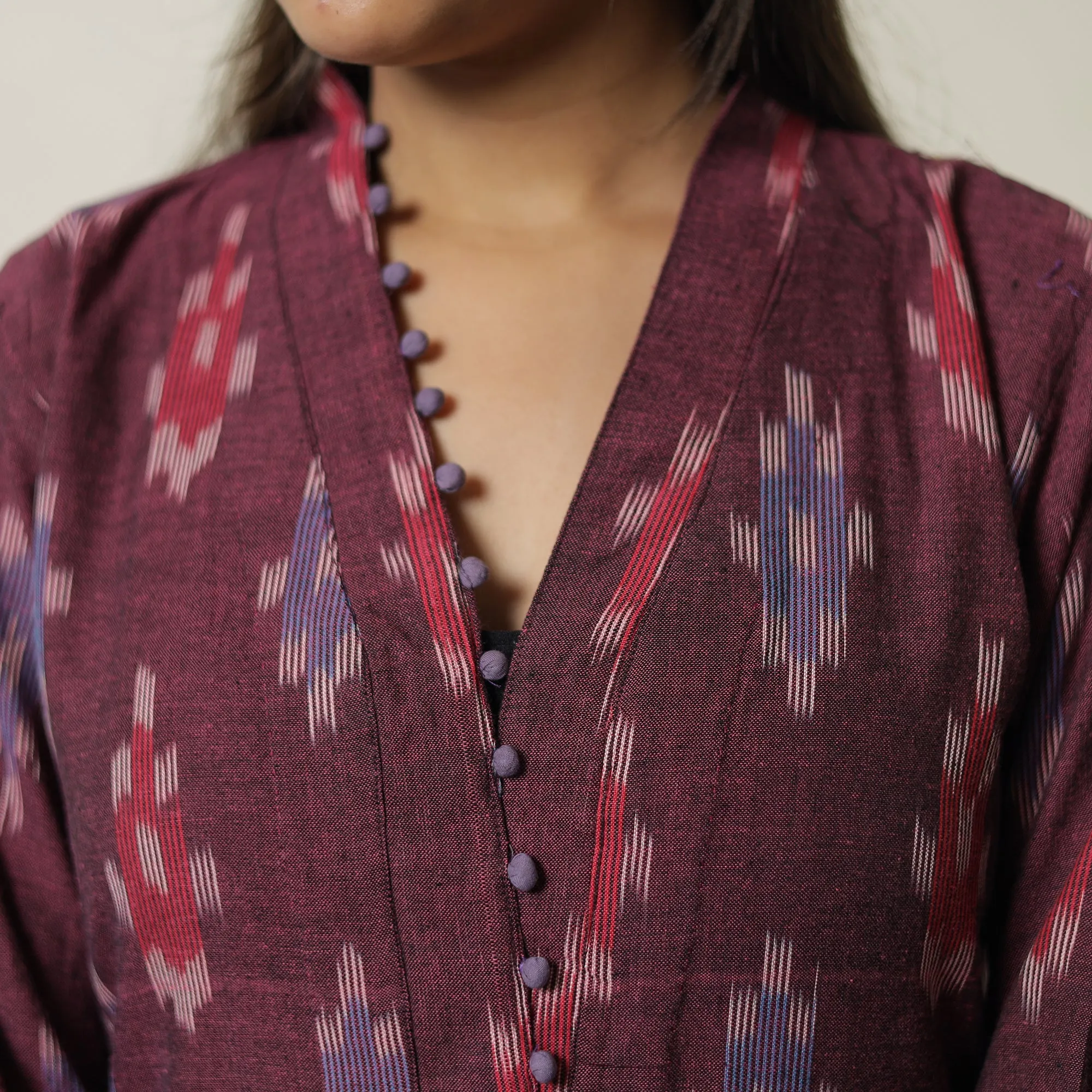 Purple - Pochampally Ikat Weave Cotton Straight Kurta 14 sold by Itokri product image thumbnail 4