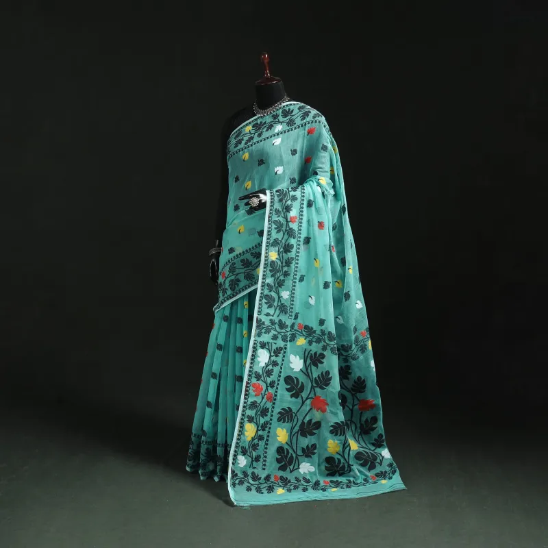 Blue - Silk Cotton Dhakai Jamdani Saree 20 made by Itokri