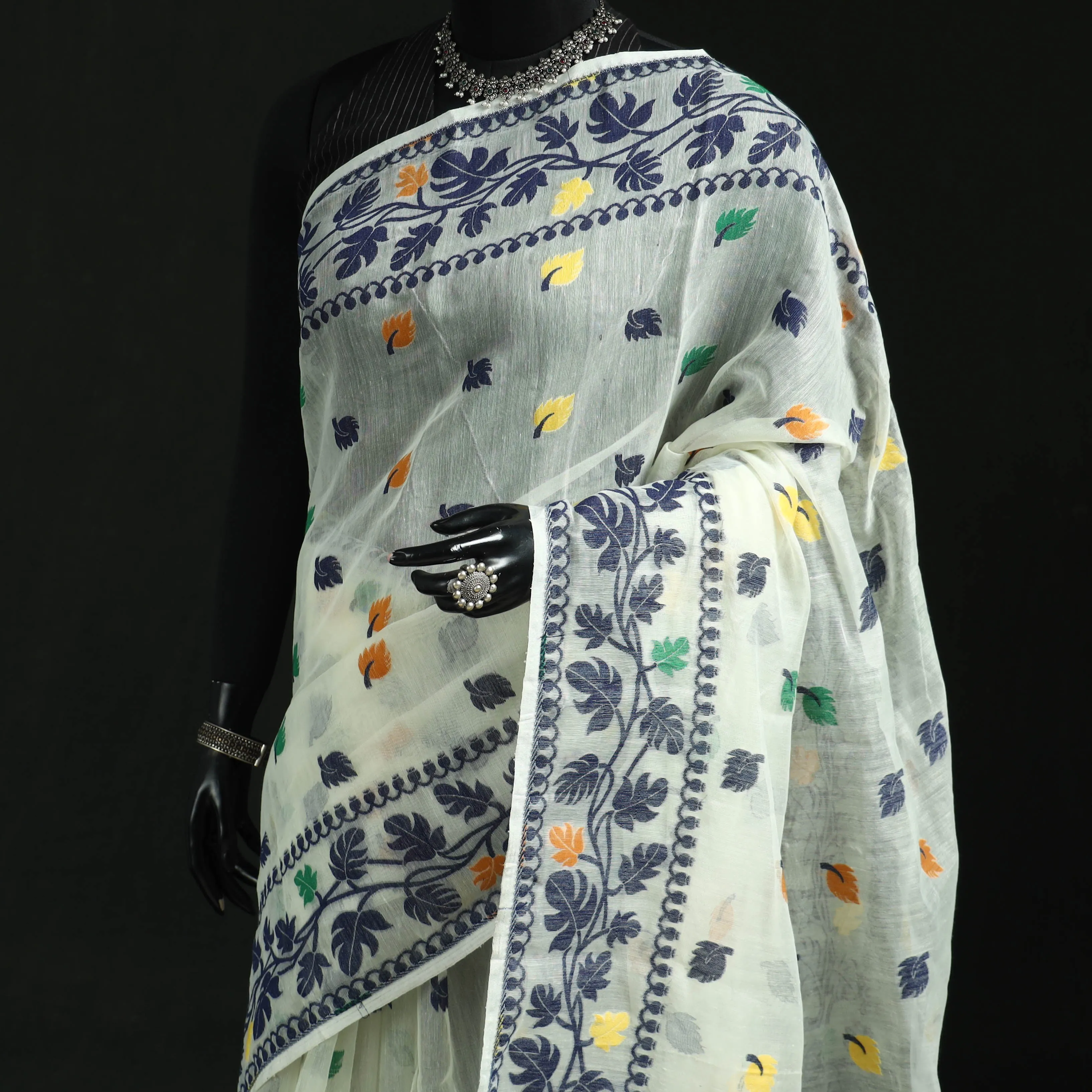 White - Silk Cotton Dhakai Jamdani Saree 21 sold by Itokri product image thumbnail 2