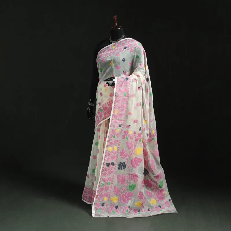 Pink - Silk Cotton Dhakai Jamdani Saree 17 made by Itokri