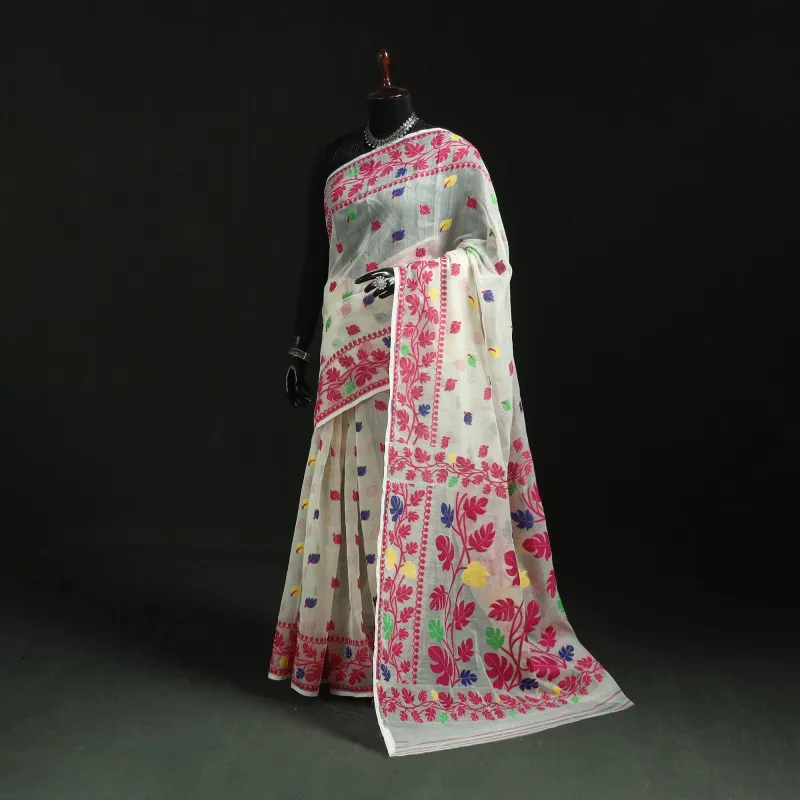 Pink - Silk Cotton Dhakai Jamdani Saree 15 made by Itokri