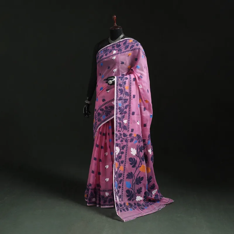 Pink - Silk Cotton Dhakai Jamdani Saree 14 made by Itokri