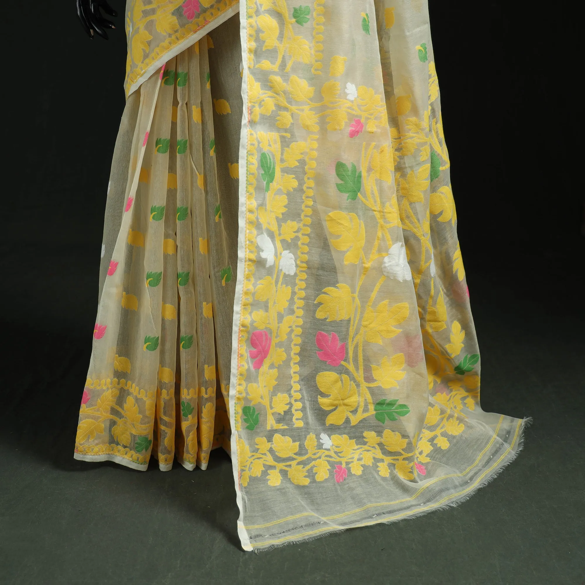 Yellow - Silk Cotton Dhakai Jamdani Saree 13 sold by Itokri product image thumbnail 4