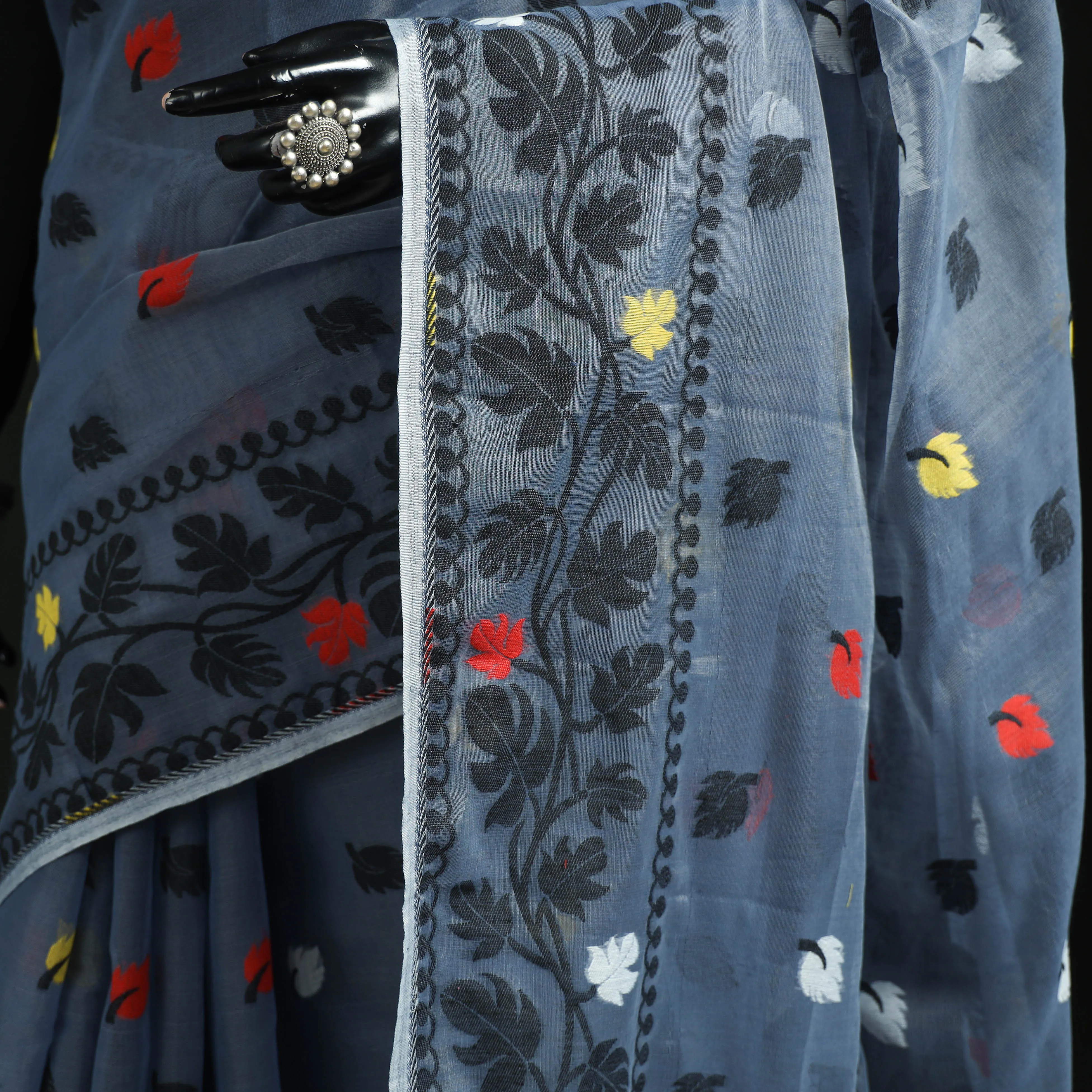 Blue - Silk Cotton Dhakai Jamdani Saree 12 sold by Itokri product image thumbnail 3