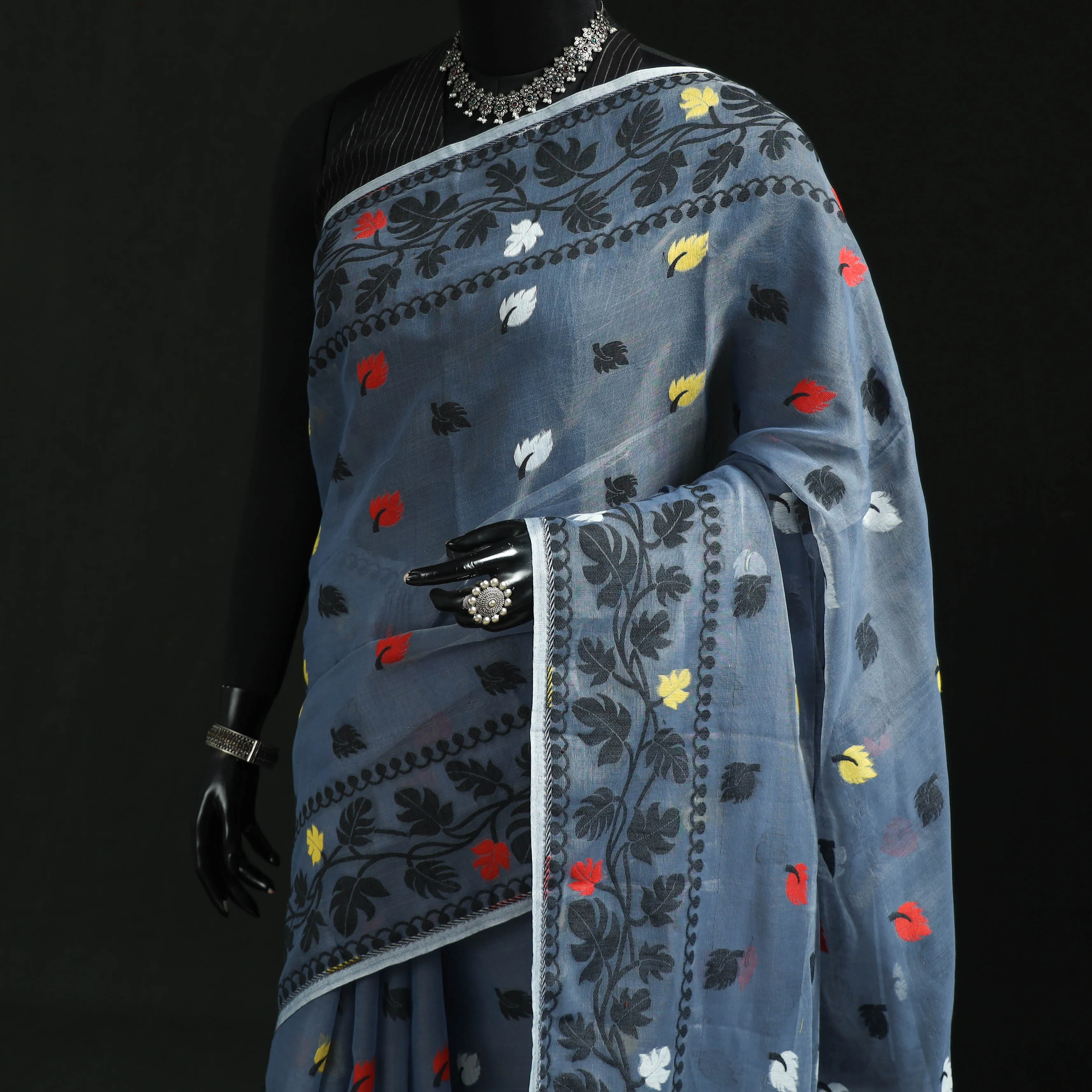 Blue - Silk Cotton Dhakai Jamdani Saree 12 sold by Itokri product image thumbnail 2