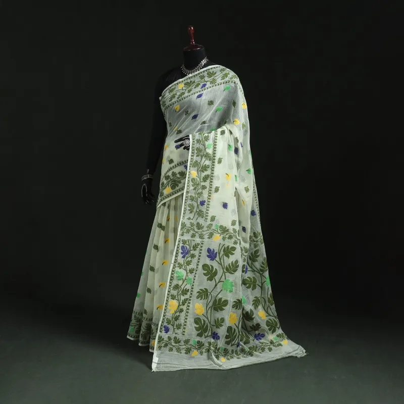 Green - Silk Cotton Dhakai Jamdani Saree 11 made by Itokri
