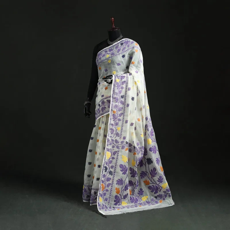 Purple - Silk Cotton Dhakai Jamdani Saree 04 made by Itokri