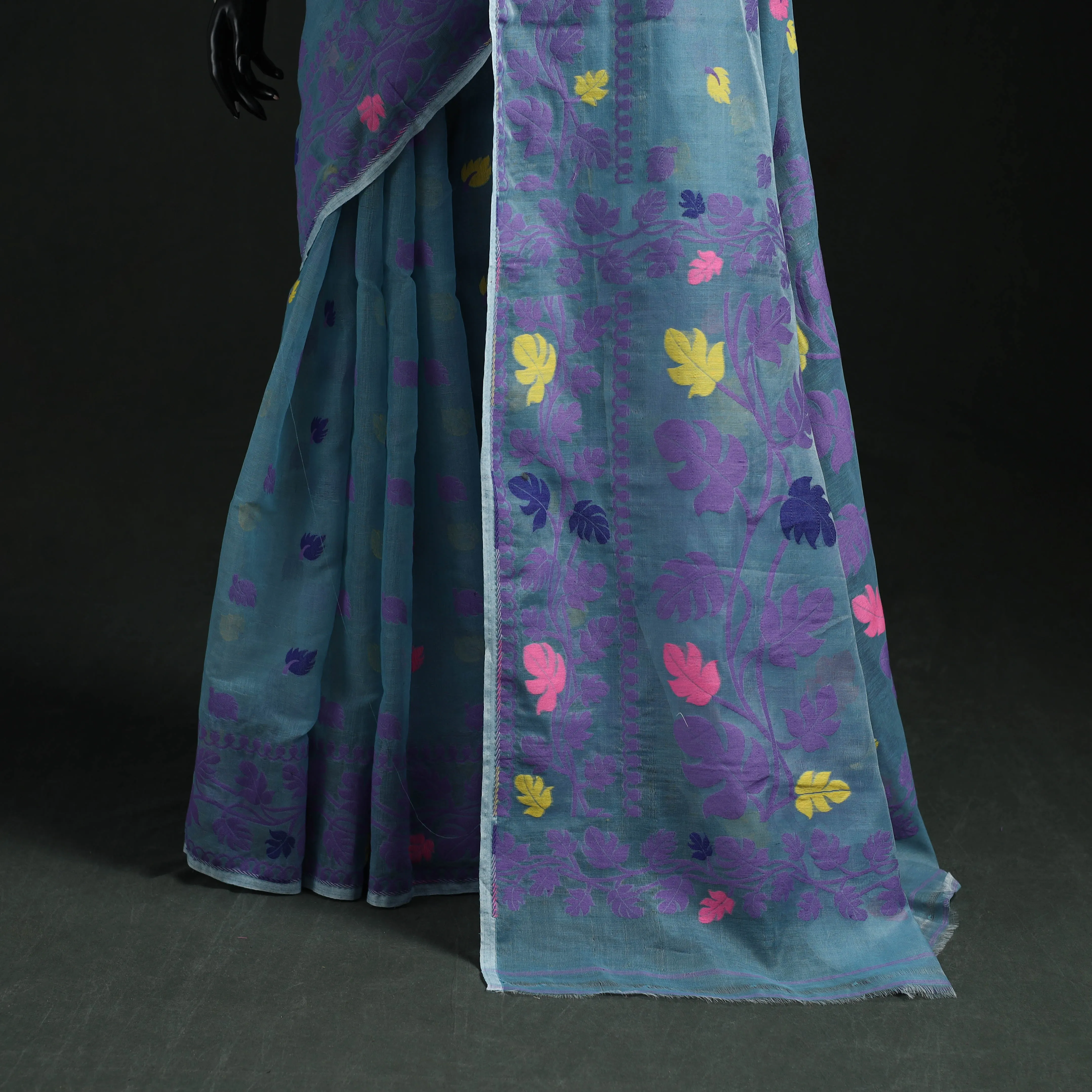 Blue - Silk Cotton Dhakai Jamdani Saree 02 sold by Itokri product image thumbnail 4