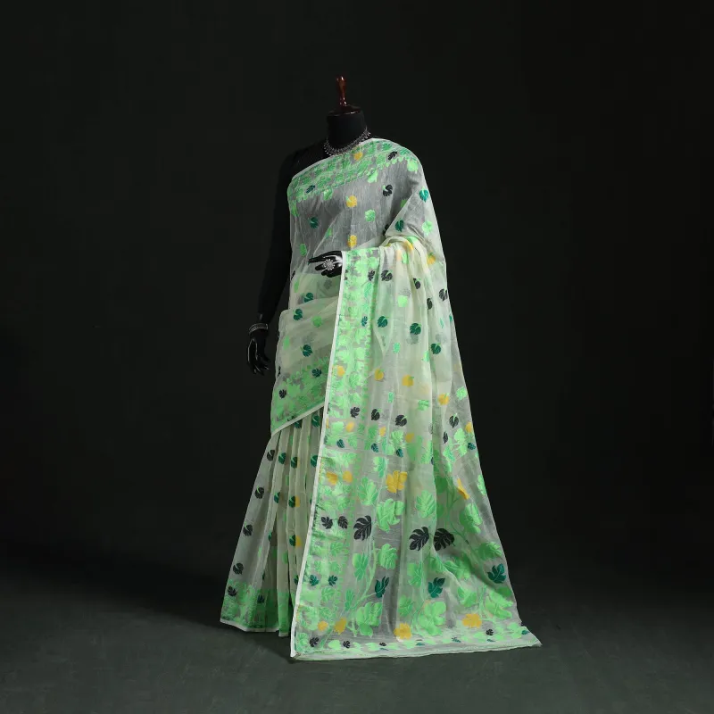 Green - Silk Cotton Dhakai Jamdani Saree 01 made by Itokri