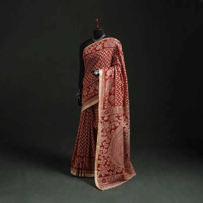 Red - Kota Doria Cotton Printed Kalamkari Saree 04 made by Itokri