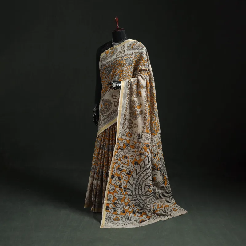 Yellow - Kota Doria Cotton Printed Kalamkari Saree 22 made by Itokri
