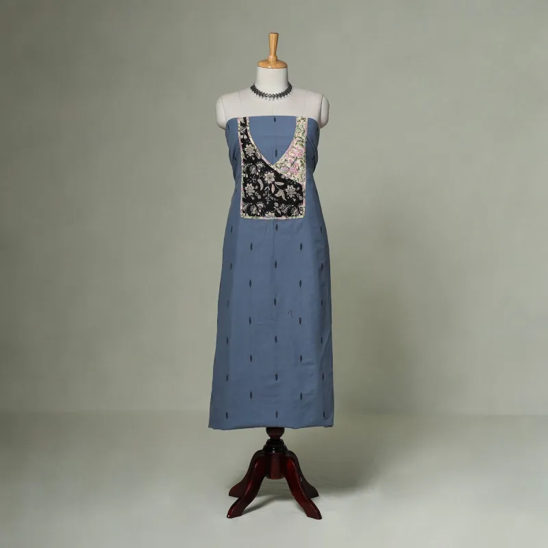 Blue - Jacquard Weave Cotton Patchwork Unstitched Kurta Material (2.5M) 40 made by Itokri
