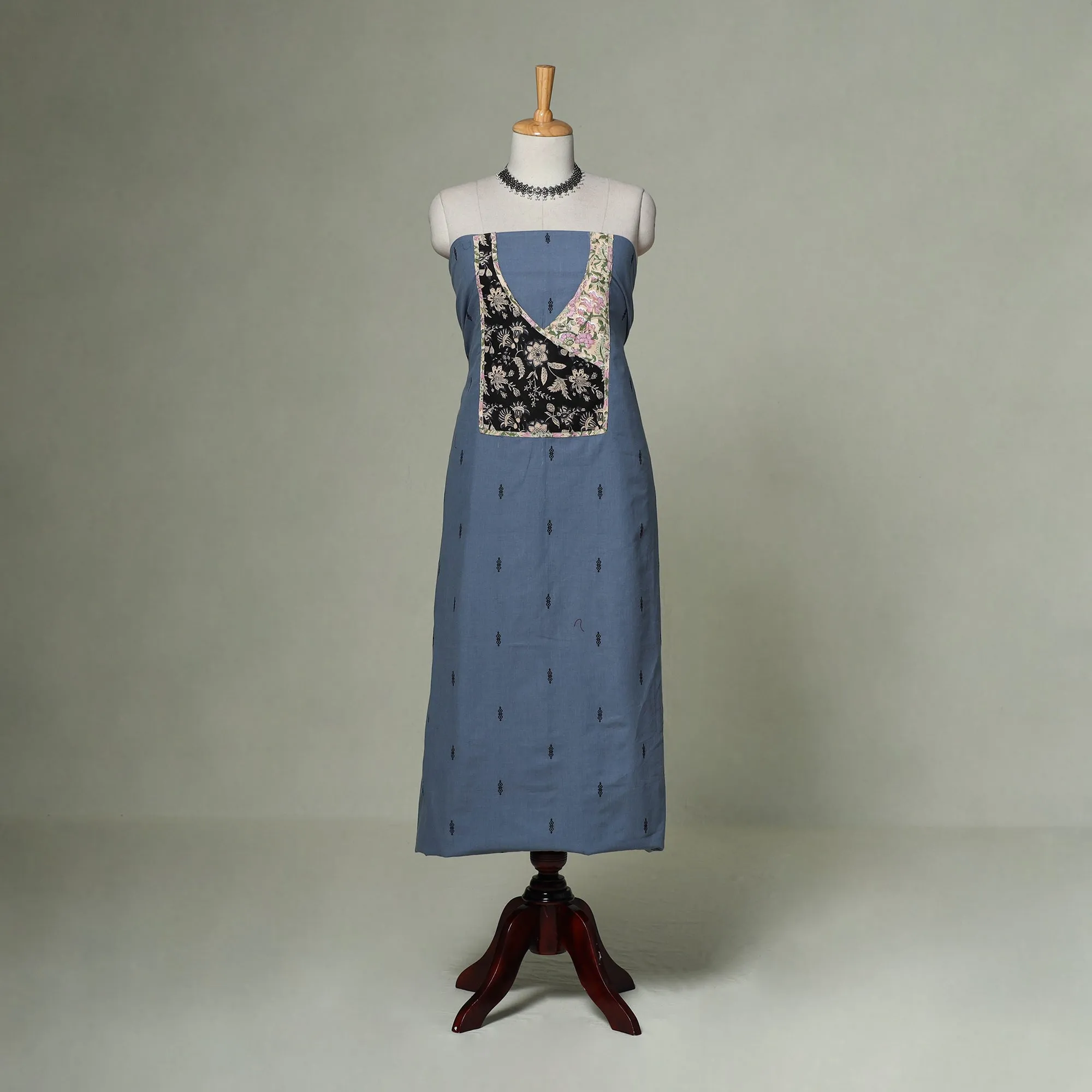 Blue - Jacquard Weave Cotton Patchwork Unstitched Kurta Material (2.5M) 40 sold by Itokri