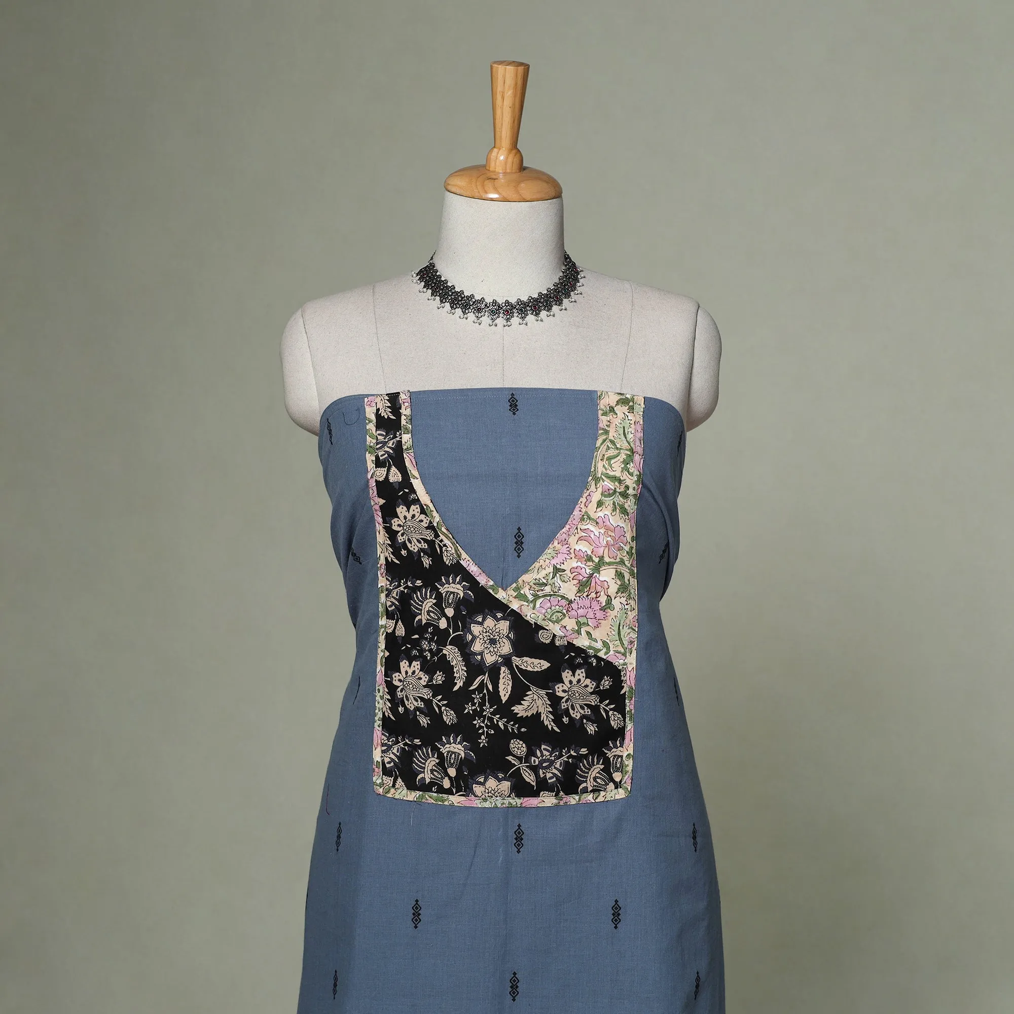 Blue - Jacquard Weave Cotton Patchwork Unstitched Kurta Material (2.5M) 40 sold by Itokri product image thumbnail 2