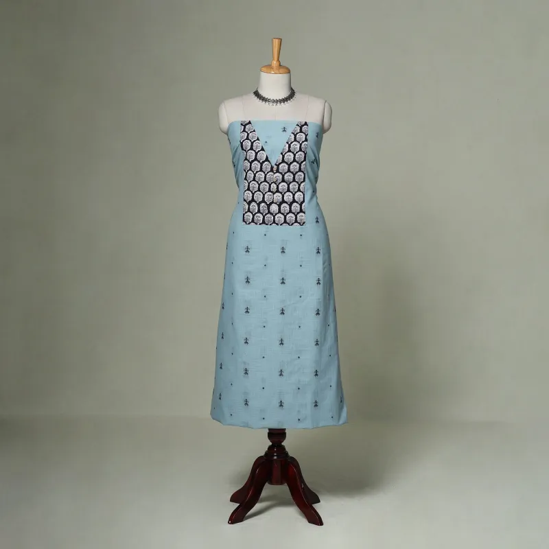 Blue - Jacquard Weave Cotton Patchwork Unstitched Kurta Material (2.5M) 39 made by Itokri
