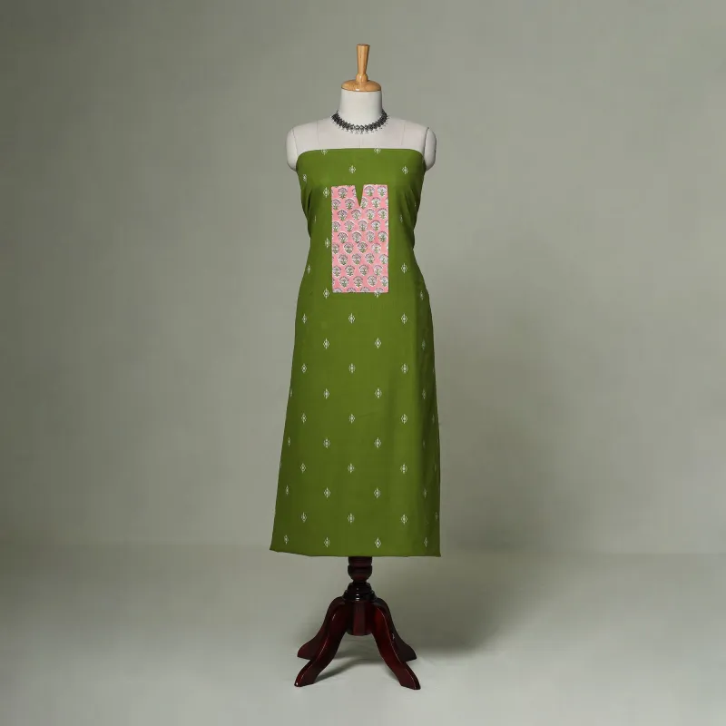 Green - Jacquard Weave Cotton Patchwork Unstitched Kurta Material (2.5M) 37 made by Itokri
