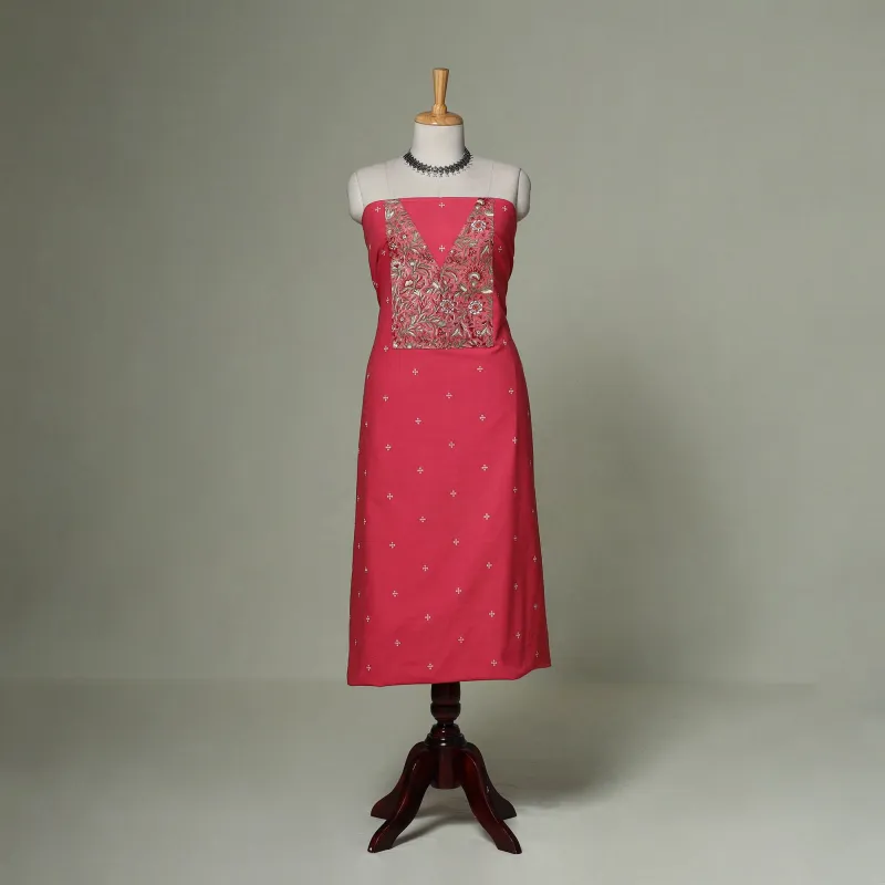 Pink - Jacquard Weave Cotton Patchwork Unstitched Kurta Material (2.5M) 33 made by Itokri