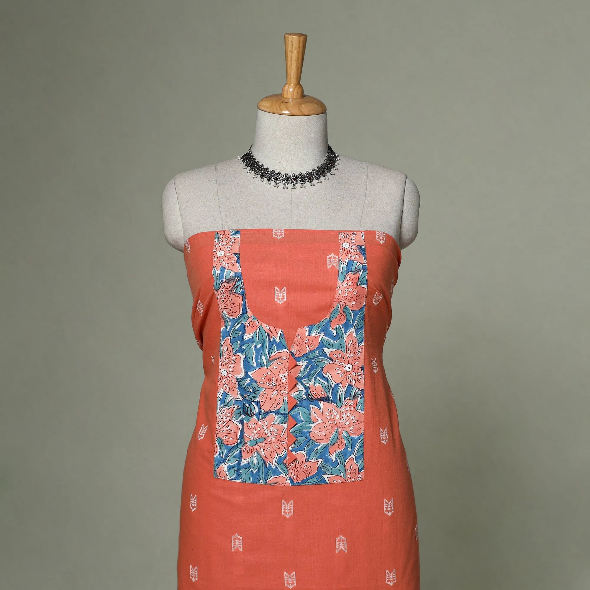 Orange - Jacquard Weave Cotton Patchwork Unstitched Kurta Material (2.5M) 23 sold by Itokri product image thumbnail 2
