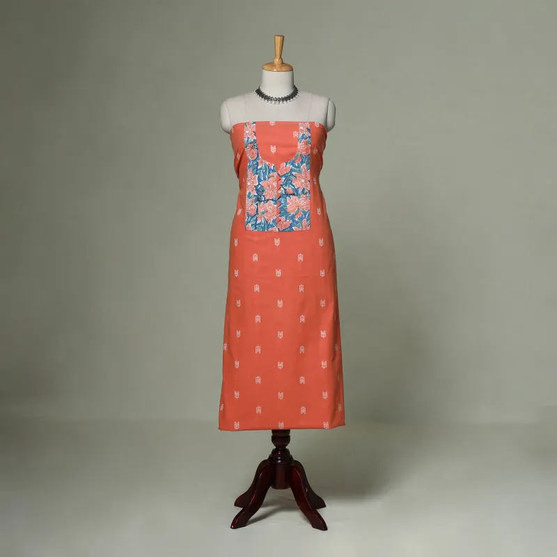 Orange - Jacquard Weave Cotton Patchwork Unstitched Kurta Material (2.5M) 23 made by Itokri