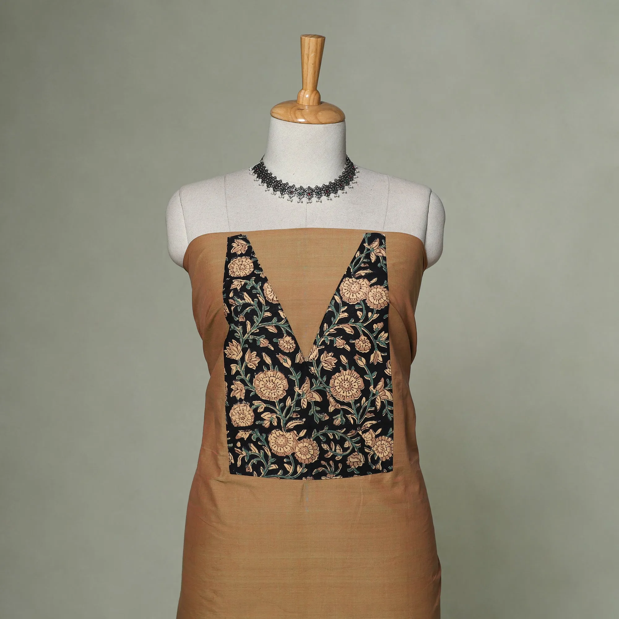 Brown - Mangalagiri Handloom Cotton Patchwork Unstitched Kurta Material (2.5M) 08 sold by Itokri product image thumbnail 2