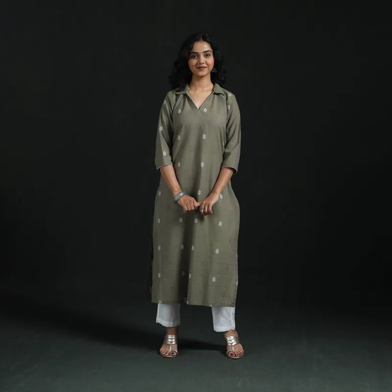 Brown - Straight Cotton Jacquard Kurta for women 03 made by Itokri