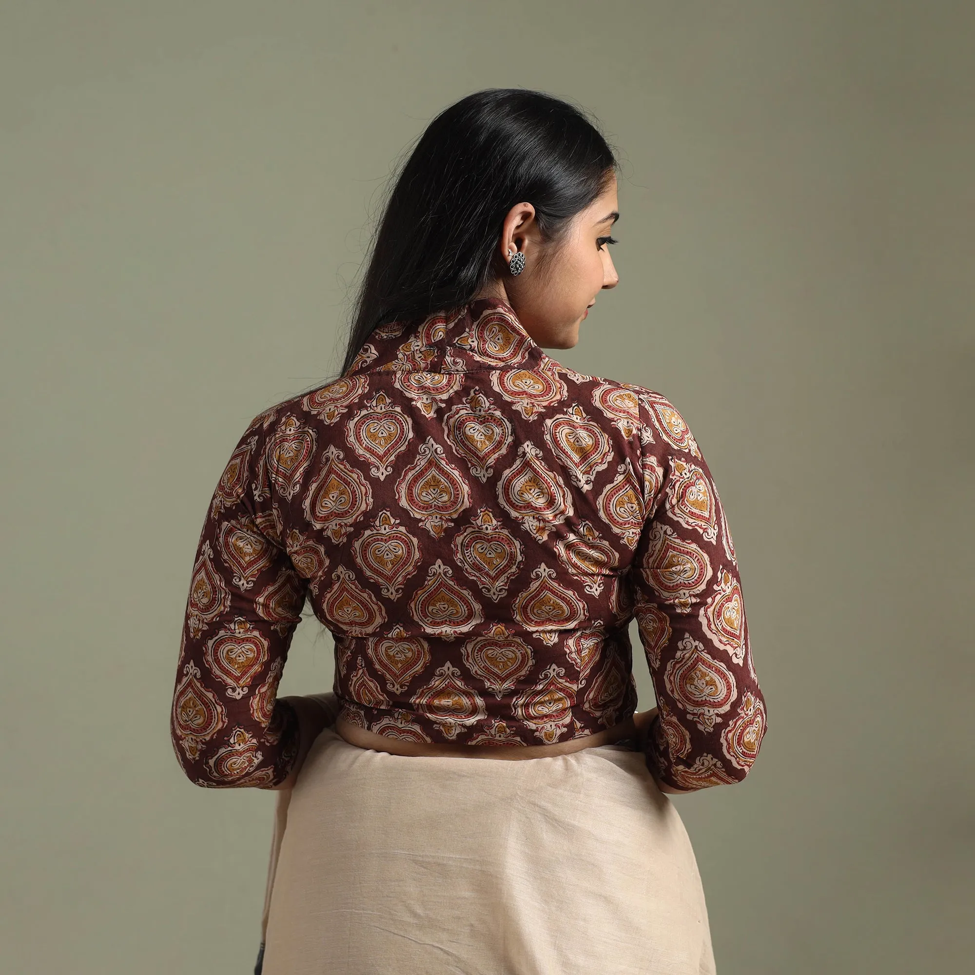 Maroon - Pedana Hand Block Print Cotton Natural Dyed Kalamkari Readymade Blouse 08 sold by Itokri product image thumbnail 4