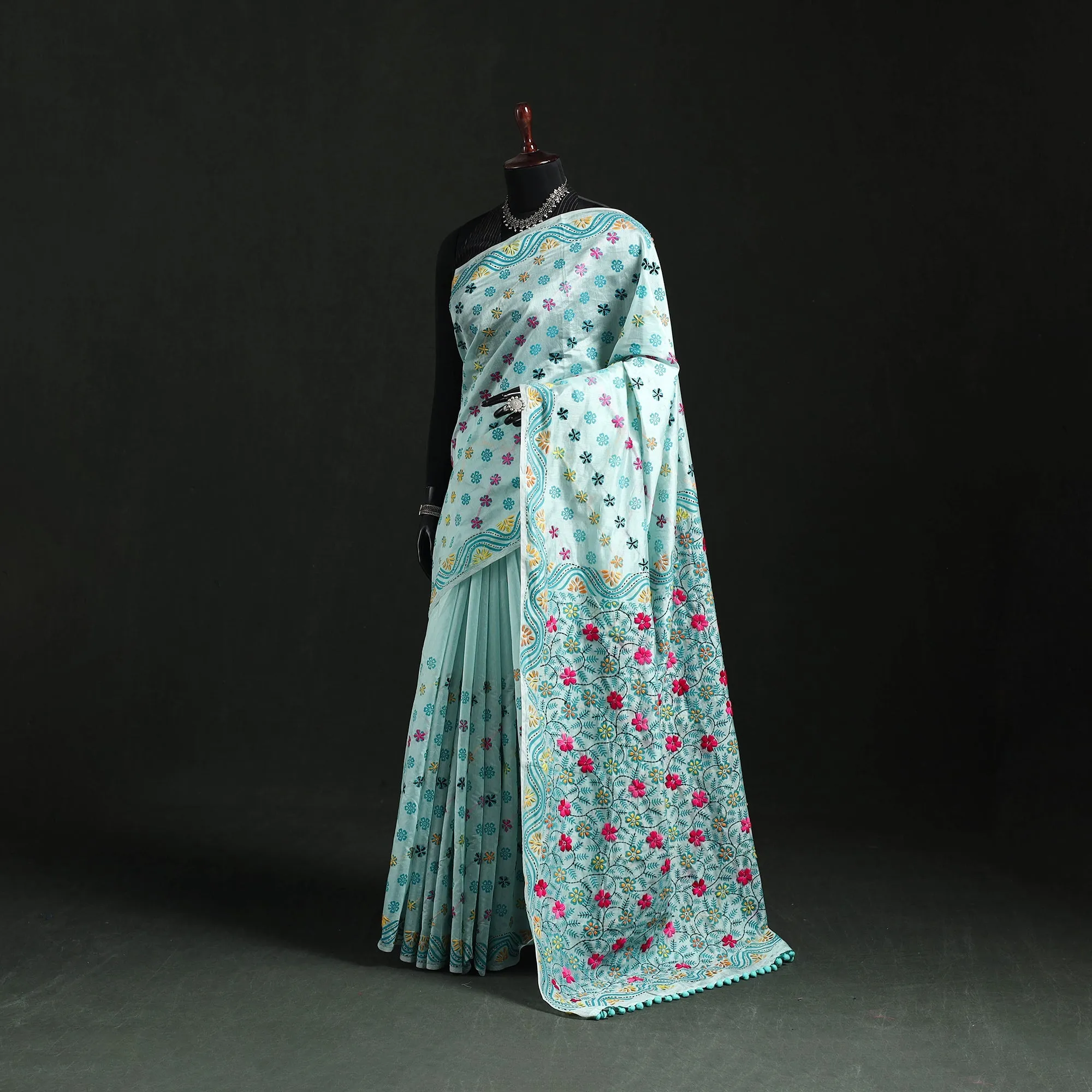 Hand Embroidered Chanderi Silk Chapa Work Phulkari Saree 27 sold by Itokri