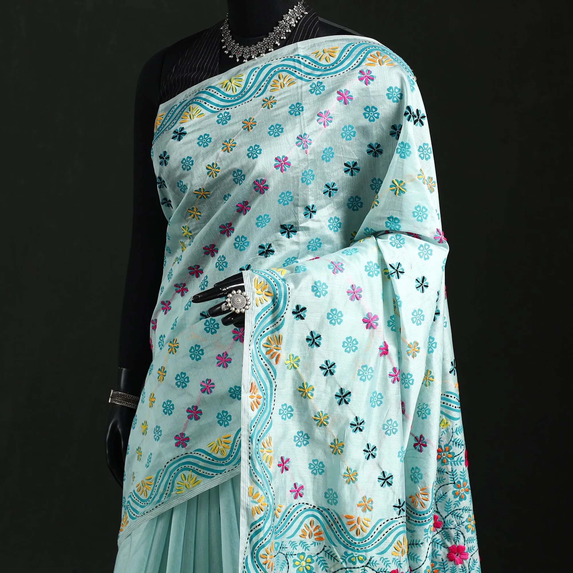 Hand Embroidered Chanderi Silk Chapa Work Phulkari Saree 27 sold by Itokri product image thumbnail 2