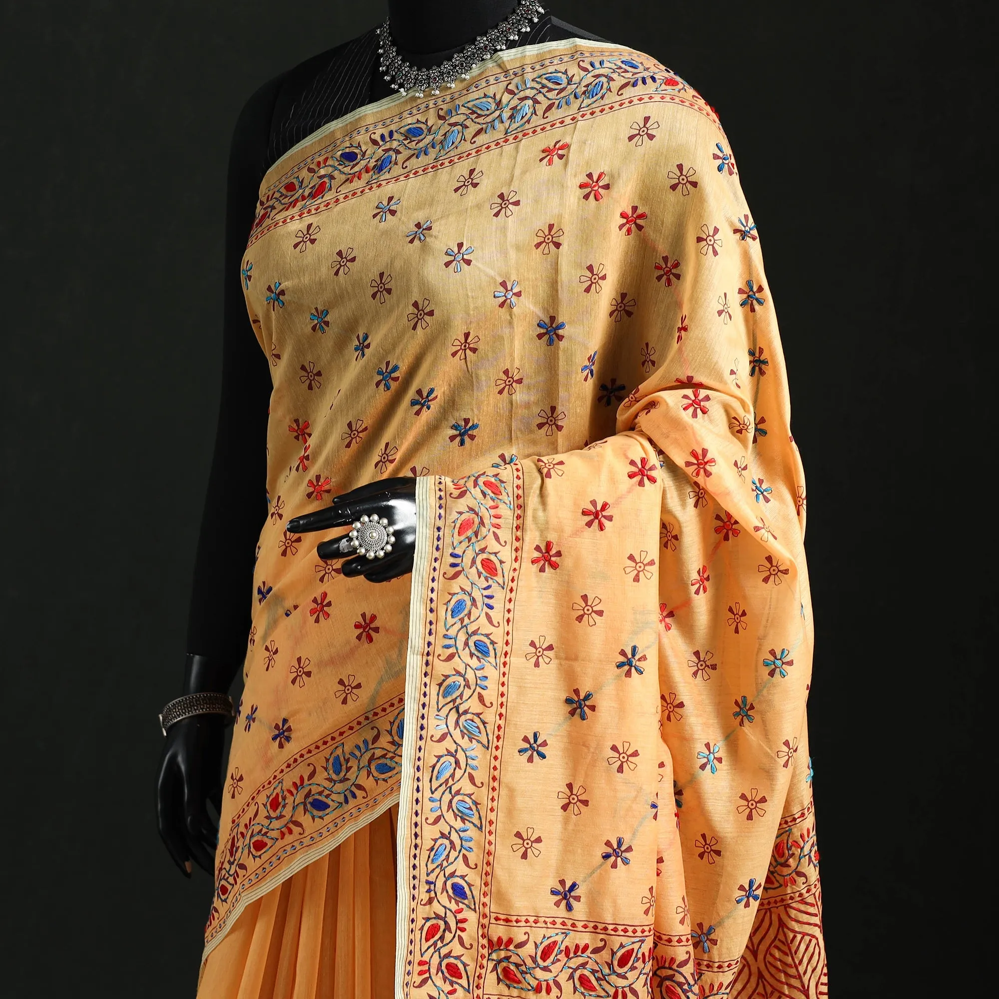 Hand Embroidered Chanderi Silk Chapa Work Phulkari Saree 26 sold by Itokri product image thumbnail 2