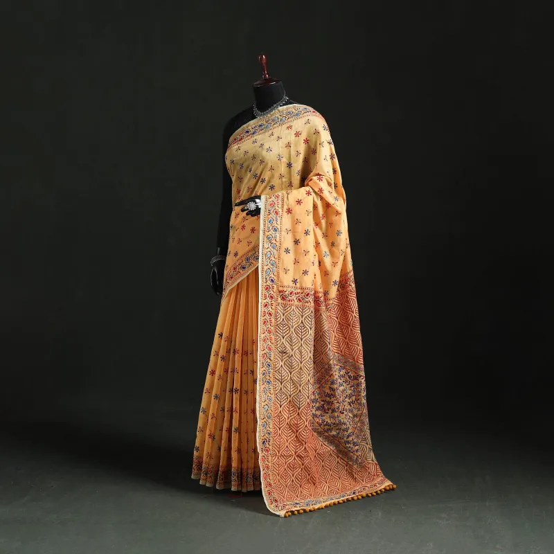 Hand Embroidered Chanderi Silk Chapa Work Phulkari Saree 26 made by Itokri