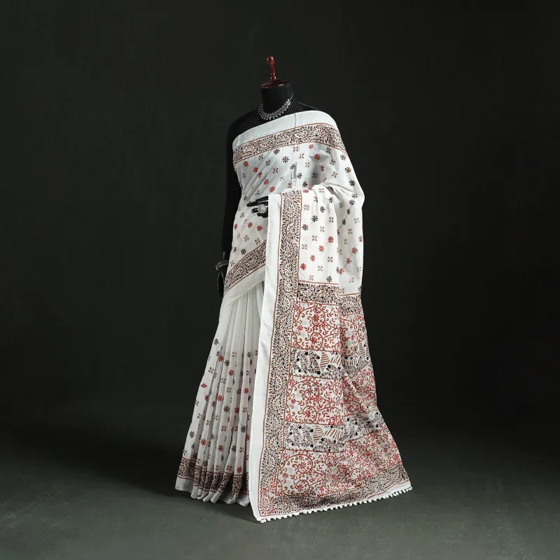 Hand Embroidered Chanderi Silk Chapa Work Phulkari Saree 25 made by Itokri