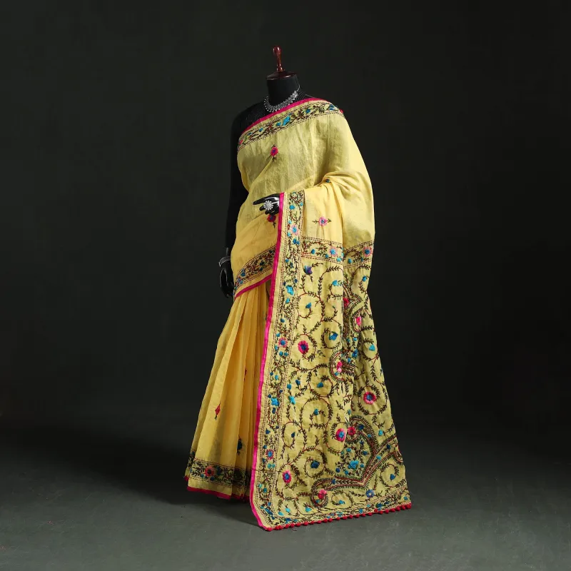 Hand Embroidered Chanderi Silk Chapa Work Phulkari Saree 24 made by Itokri