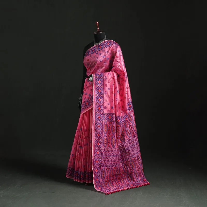 Hand Embroidered Chanderi Silk Chapa Work Phulkari Saree 31 made by Itokri