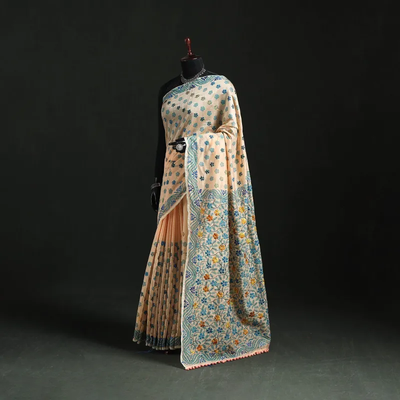 Hand Embroidered Chanderi Silk Chapa Work Phulkari Saree 29 made by Itokri