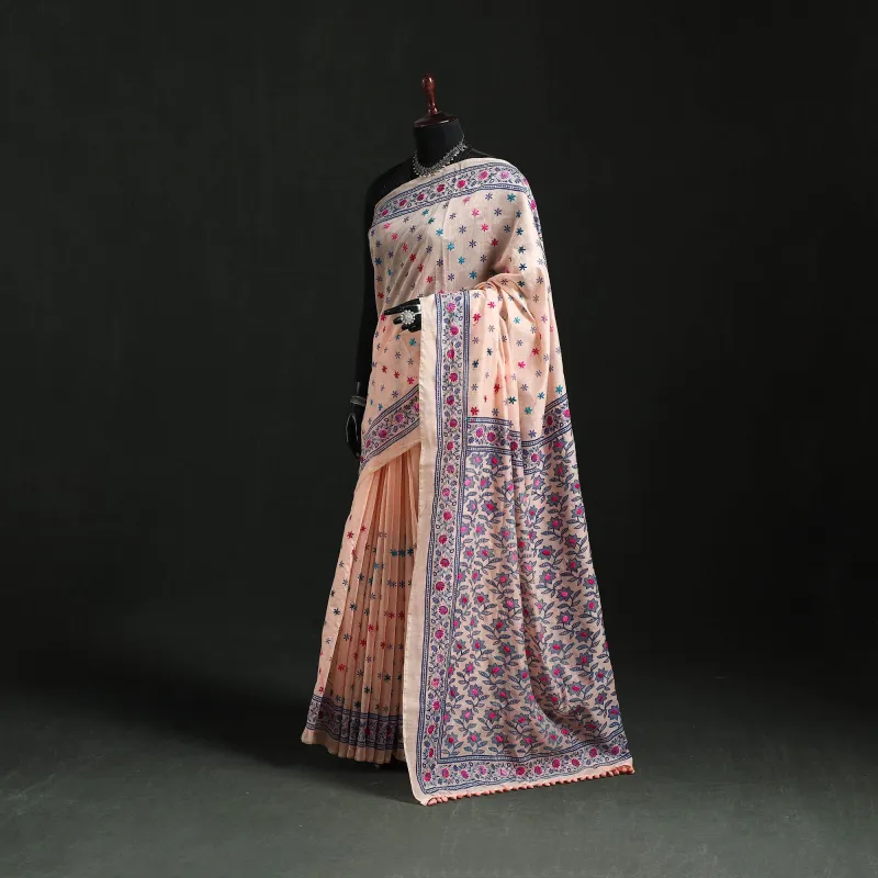 Hand Embroidered Chanderi Silk Chapa Work Phulkari Saree 28 made by Itokri