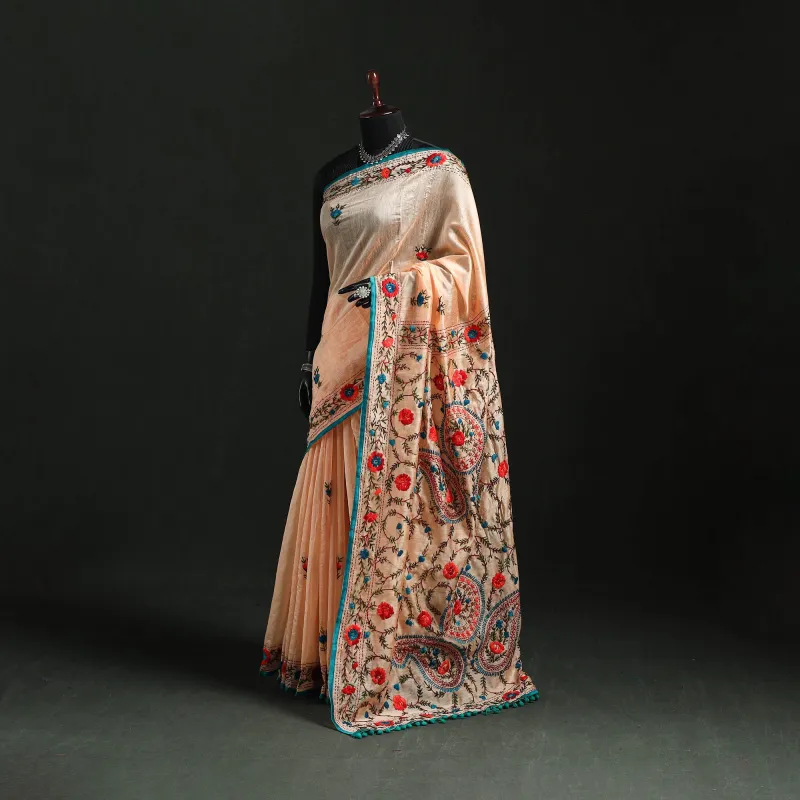 Hand Embroidered Chanderi Silk Chapa Work Phulkari Saree 35 made by Itokri