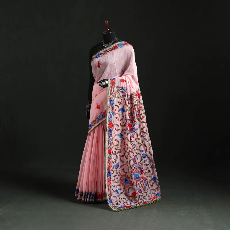 Hand Embroidered Chanderi Silk Chapa Work Phulkari Saree 32 made by Itokri